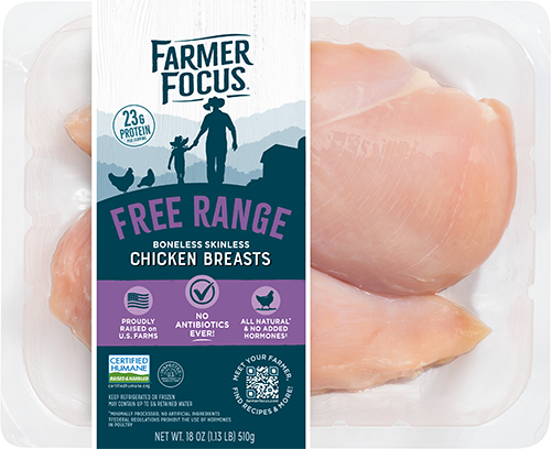 FARMER FOCUS - Chicken BREASTS -Boneless, Natural Free Range - Froz - 1.13 1bs