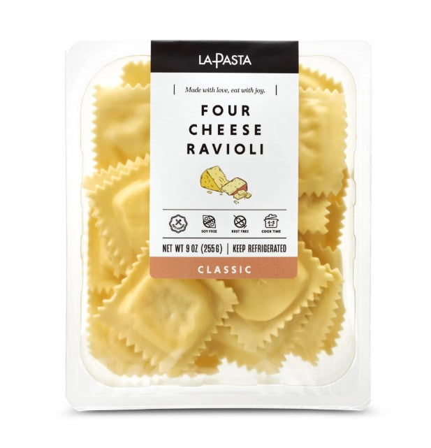 Four Cheese Ravioli, All Natural - La Pasta - FROZEN - 9 oz