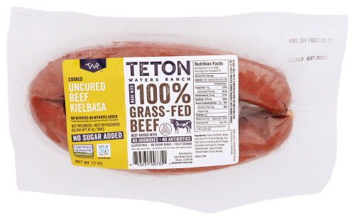 Uncured Beef Kielbasa - 100% Grass Fed - Frozen - TetonWaters - 12 oz
